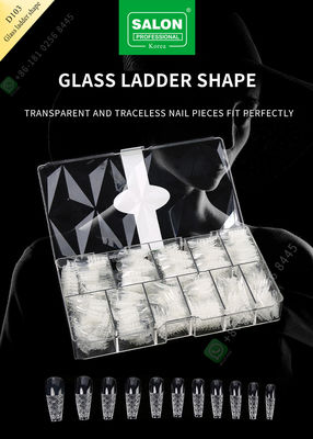 Traceless Pieces Half Cover False Nail Tips Glass Ladder Shape For Art Salon