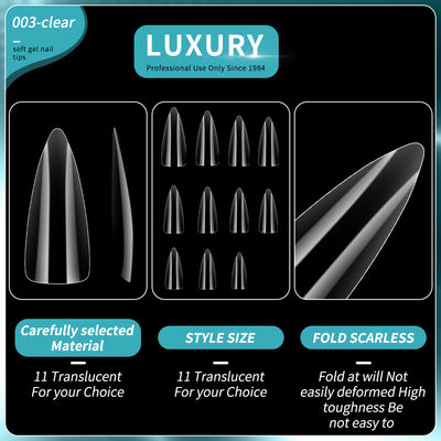 500PCS Full Cover 11 Sizes Clear French Sharp Shaped Nails Acrylic False Nails