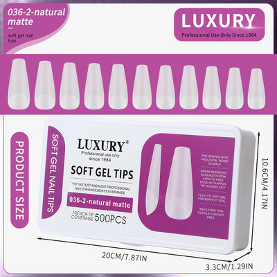 500pcs/Box Medium Coffin Nail Tips Natural Matte Full Cover Acrylic Pre-Shaped Nail Tips 11 Sizes