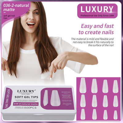 500pcs/Box Medium Coffin Nail Tips Natural Matte Full Cover Acrylic Pre-Shaped Nail Tips 11 Sizes