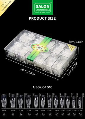 500PCS Ladder Shape Nail Tips Set Embossed Glass False Nails With Storage Box Acrylic Nail Art Kit For Salon