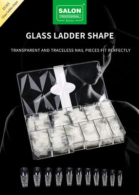 500PCS Ladder Shape Nail Tips Set Embossed Glass False Nails With Storage Box Acrylic Nail Art Kit For Salon