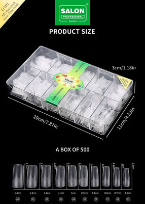 Full Matte Clear Acrylic Fake Nail Medium Square Press On Nails For Nail Extension Manicure Tools