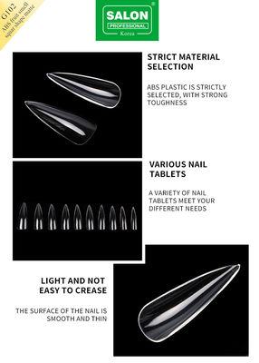 Professional ABS Sharp Shape Fake Nails Full Clear Acrylic False Nail Tips 12 Sizes For Home DIY