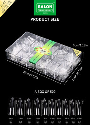 Professional ABS Sharp Shape Fake Nails Full Clear Acrylic False Nail Tips 12 Sizes For Home DIY